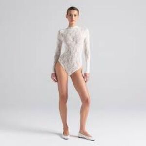 SKIMS Knit Lace Mock Neck Bodysuit